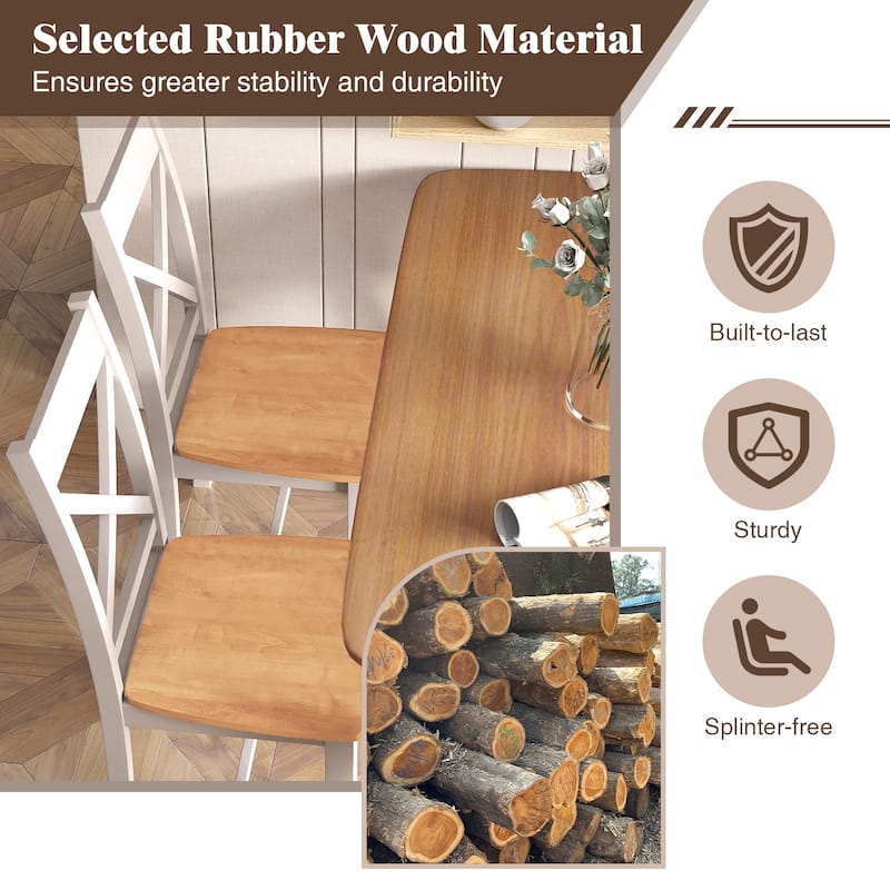 Gymax Modern Wooden Dining Chairs Set of 2 w/ High Back Rubber Wood
