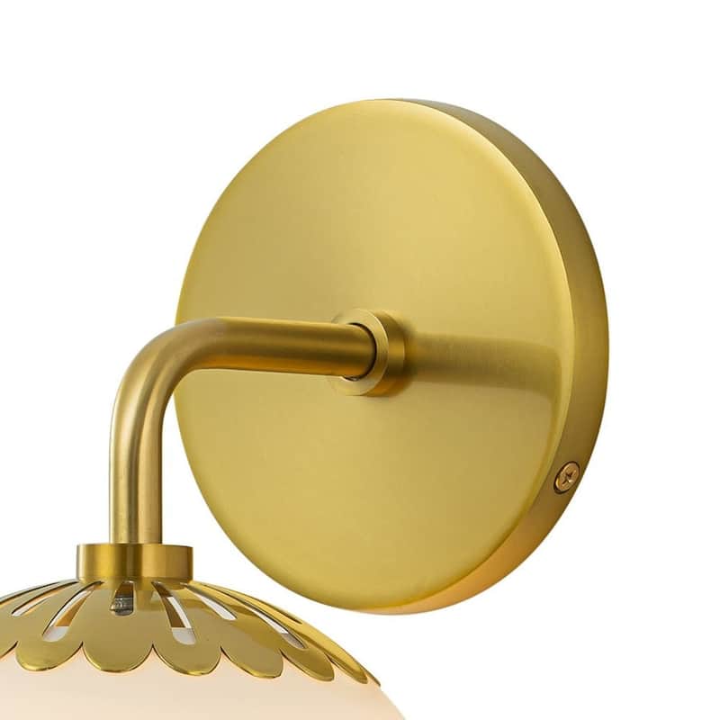 Mid-century Modern Brass Dewdrop Style Opal Glass Wall Sconce