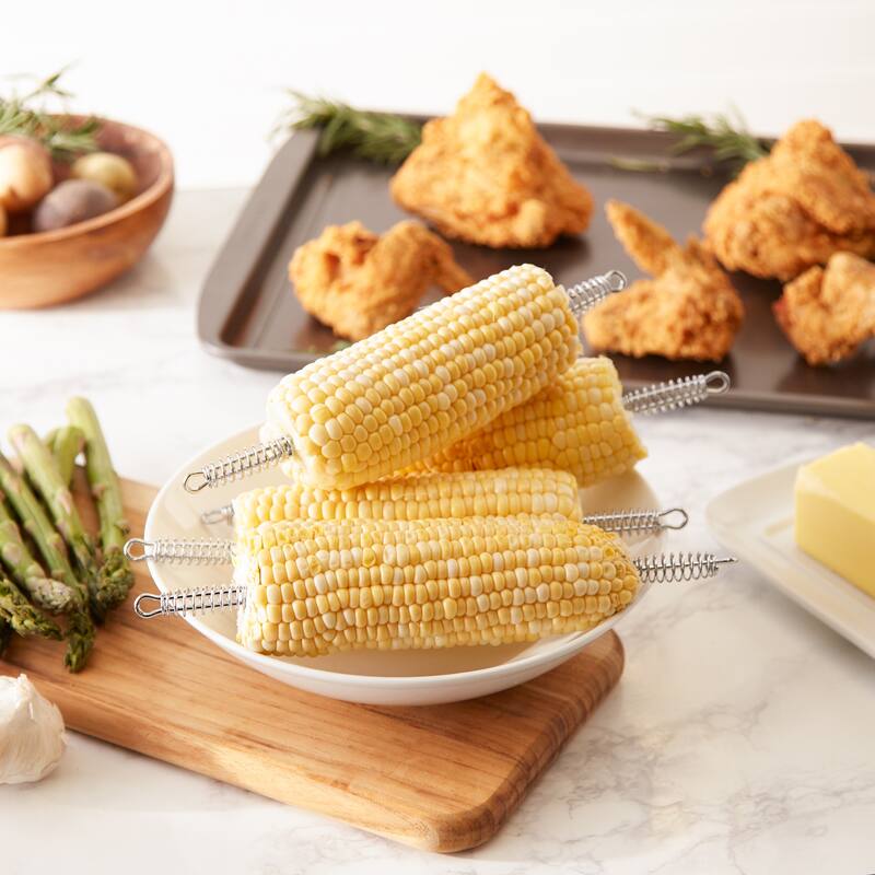 Reusuable Chromed Steel Corn/Appetizer Picks Holders Skewers (Set of 12) - Reusable, 12-Piece