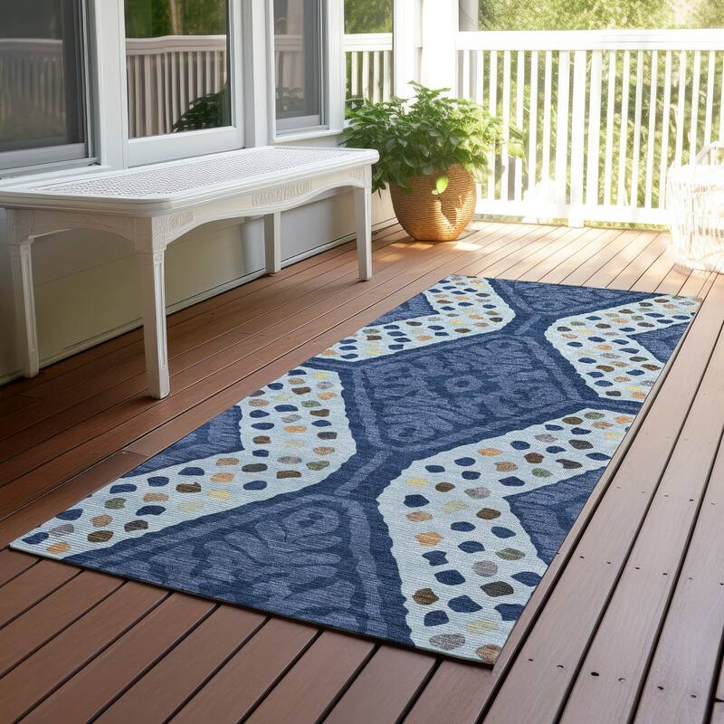 Machine Washable Indoor/ Outdoor Global Nipsey Chantille Rug - Navy - 2'3" x 7'6"