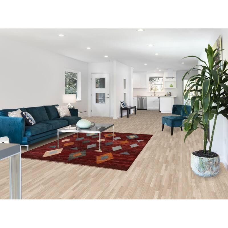 Hand Knotted Oriental 100% Wool Carpet Modern Tribal Red Moroccan Area Rug - 7' 7'' X 5' 9''