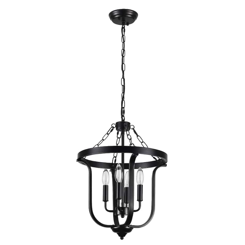 4-Light Candle Accents Rustic Cage Chandelier for Dining Room Kitchen Island