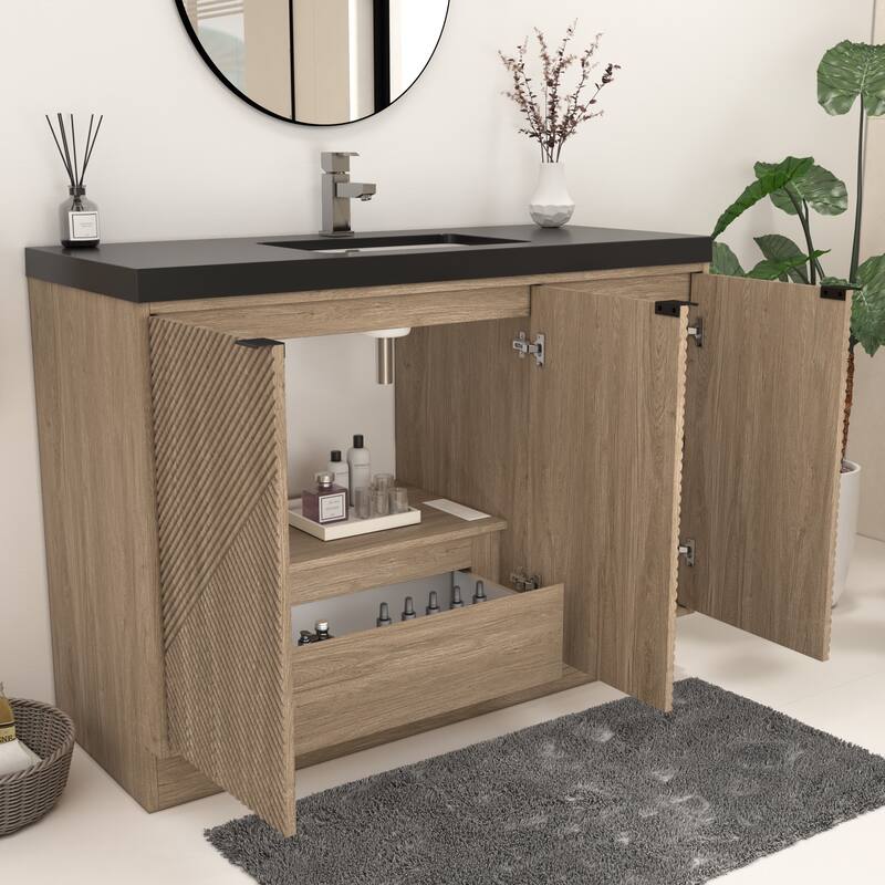 Milano 48" Freestanding Bathroom Vanity with Black Acrylic Sink