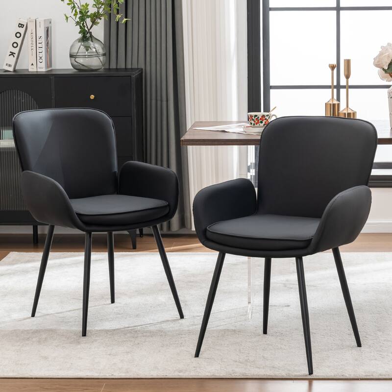Set of 2 Cat-Scratch Resistant Dining Chairs with Gold Metal Legs - Set of 2 - Black