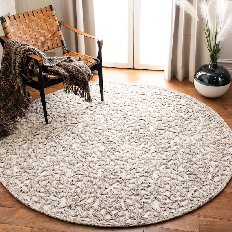 SAFAVIEH Handmade Trace Megane Modern Wool Rug - 8' Round - Brown/Ivory