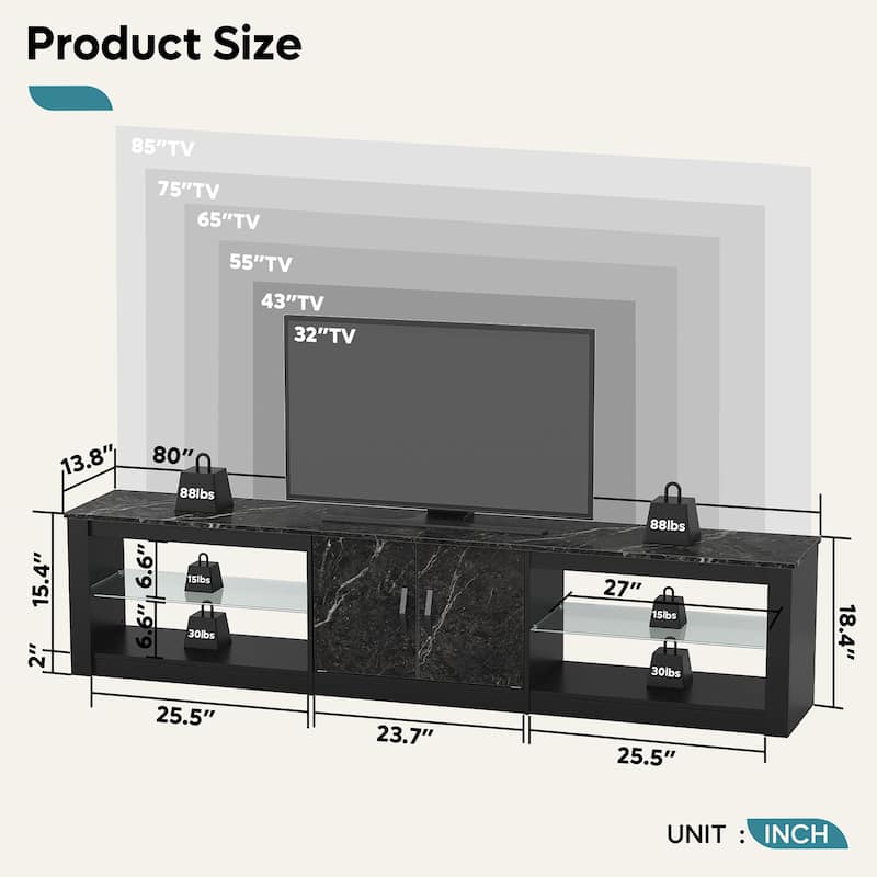80" TV Stand LED Entertainment Center for TVs up to 85" with Two Storage Cabinets - 80 inch