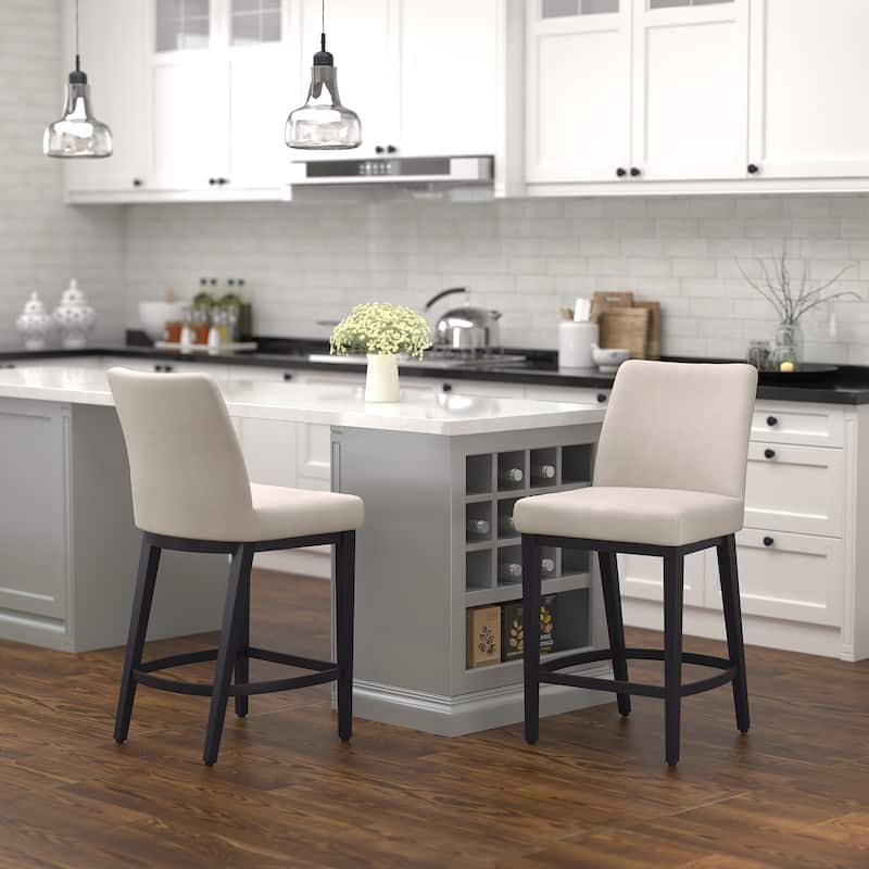 Modern Fabric and Metal 26" Counter Stool, Set of 2 - Beige and Black - N/A