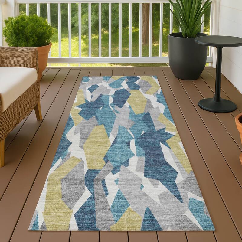 Machine Washable Indoor/ Outdoor Contemporary Dylan Chantille Rug - Teal - 2'3" x 7'6"