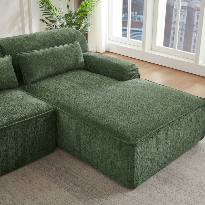 Floor Standing Chenille L-shape Chaise Sectional Sofa with Side Pocket