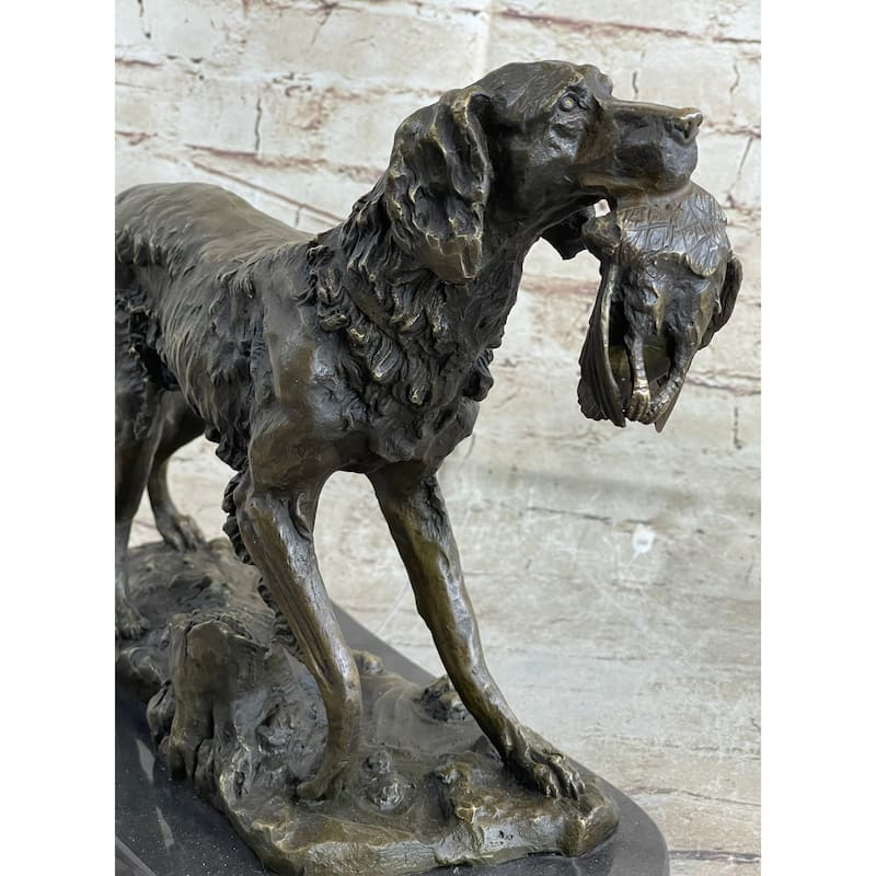 Labrador Retriever With Bird Duck In Mouth Bronze Statue Sculpture Hunting Decor Marble Base
