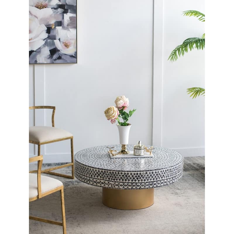 Janus Capiz Coffee Table with Pedestal Base - 35.25" - Gray, Beige, and Gold