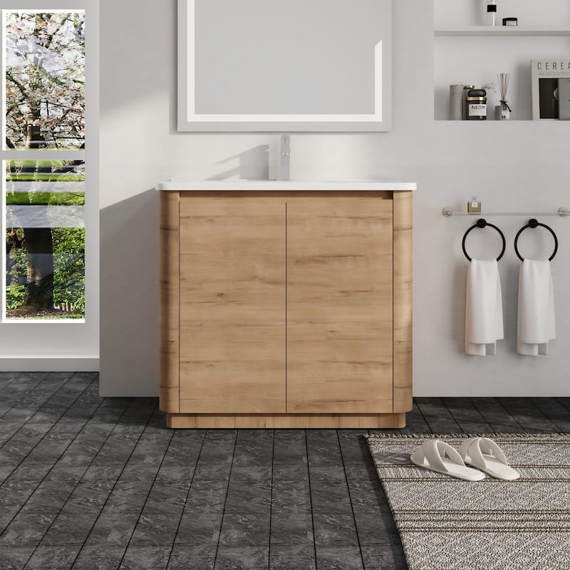 Malwee 36"/40"/48"/52"/60"/64"/84"/92" Bathroom Vanity with Sink, FreeStanding Bathroom Vanity with Door and Adjustable Shelf