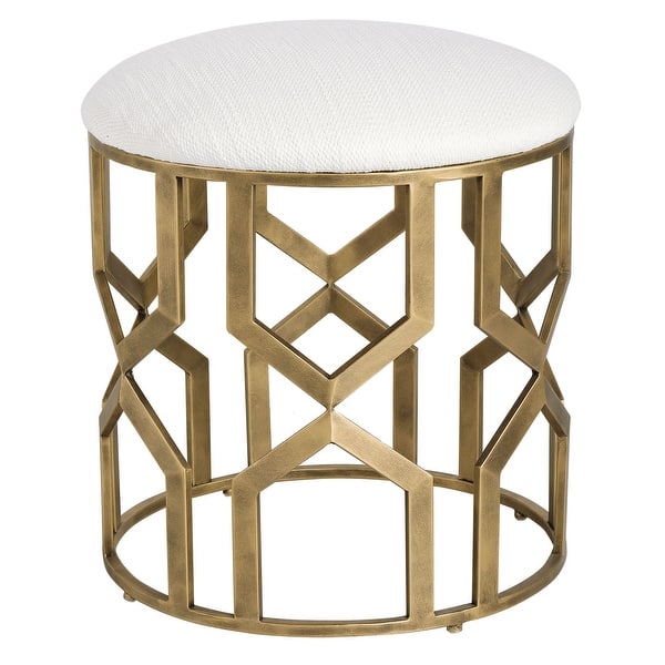 slide 2 of 4, Uttermost 23579 Trellis 18" Wide Iron Framed Accent Stool Crisp White / Brass