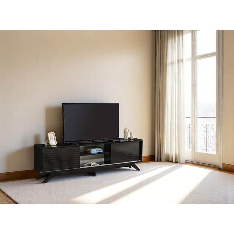 Lucina Modern TV Stand with 2 Sliding Door Cabinet 2 Shelves, Living Room Entertainment Center - Black