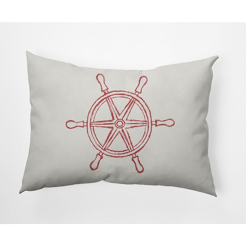 Large Ship Wheel Nautical Indoor/Outdoor Throw Pillow - Ligonberry Red - 14" x 20"