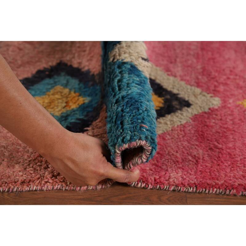 Geometric Plush Moroccan Area Rug Hand-Knotted Wool Carpet - 8'2" x 10'7"