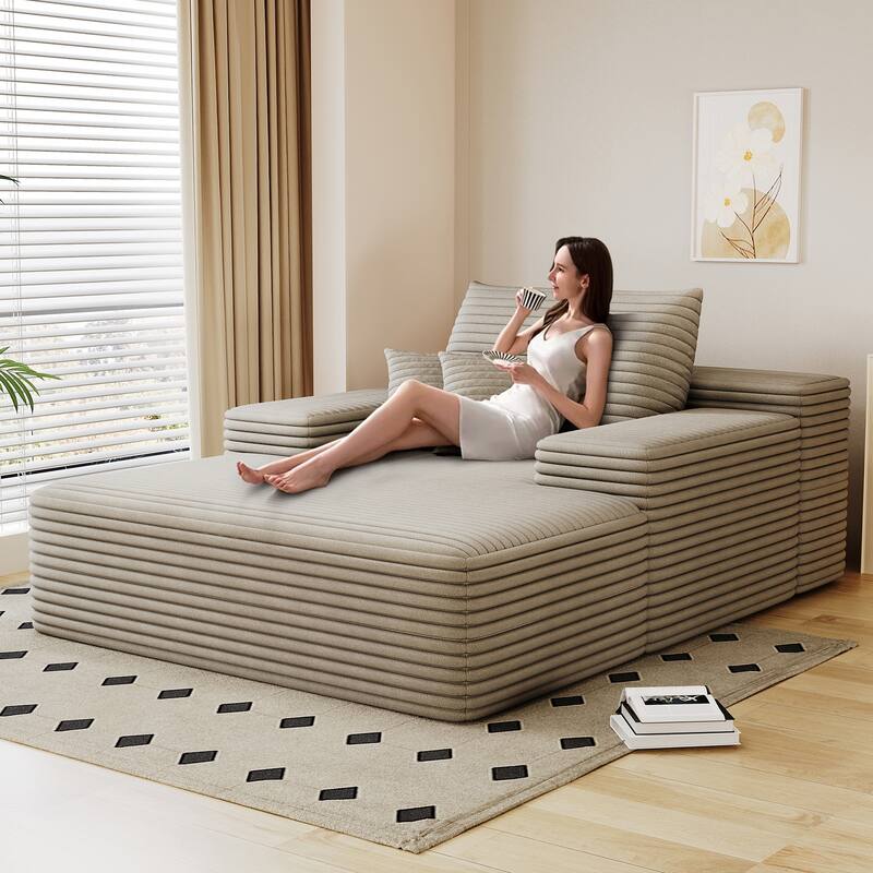 68" * 51" Cloud Chaise Sofa Bed,Plush Faux Fur Upholstered Convertible