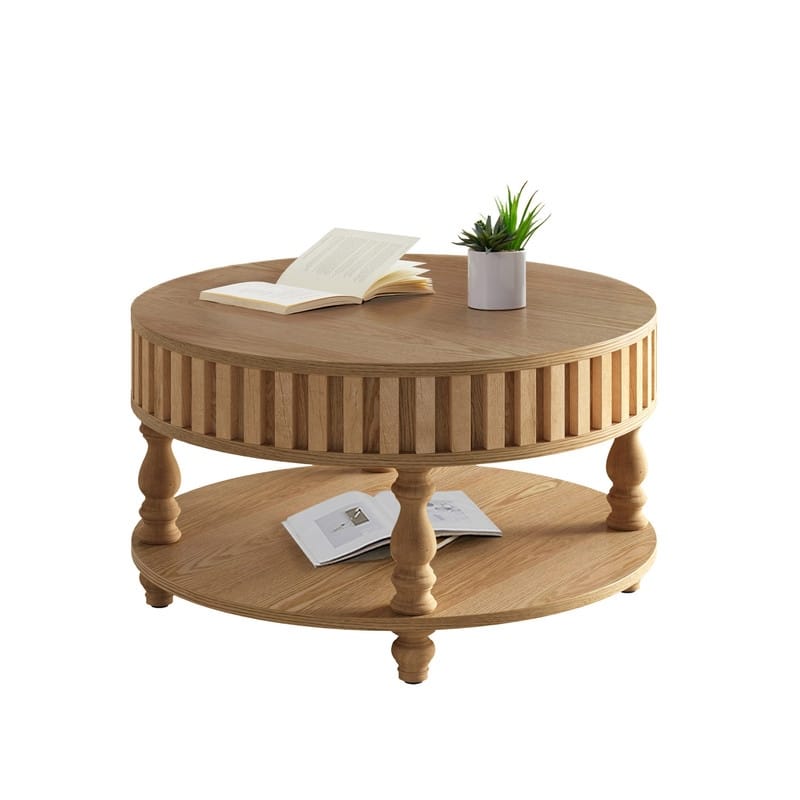 Farmhouse 31.49" Round Coffee Table with Storage and Flip-Top Lids for Rustic Living Room Organization and Style