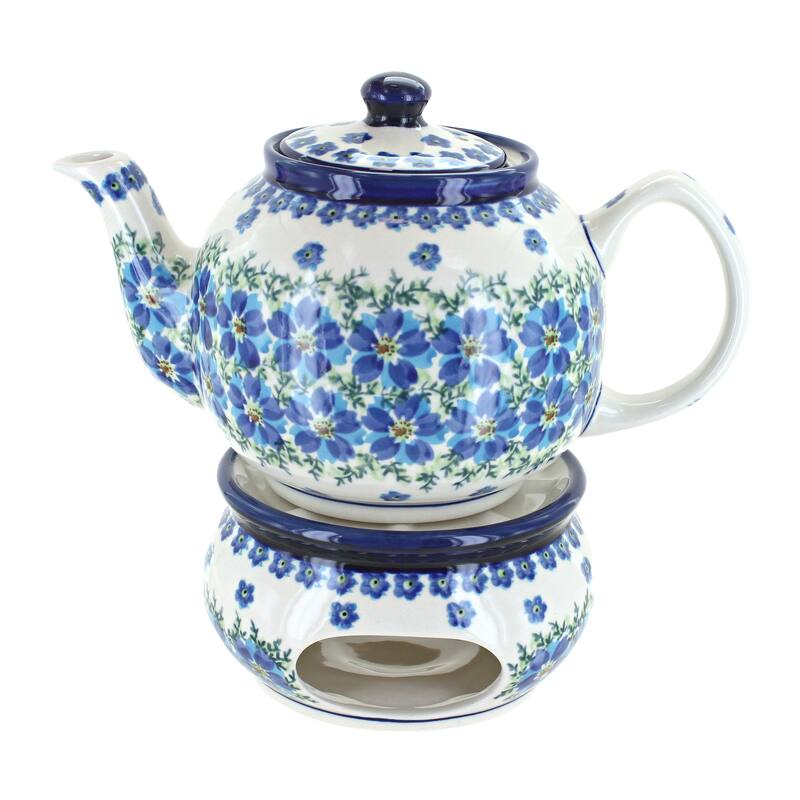 Blue Rose Polish Pottery 596-67 Zaklady Teapot with Warmer