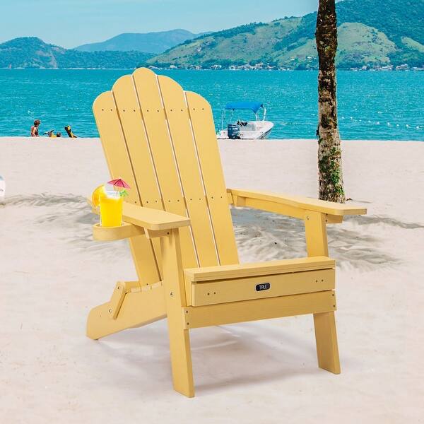 dimension image slide 2 of 5, Folding Adirondack Chair with Cup Holder, for Patio Deck Garden