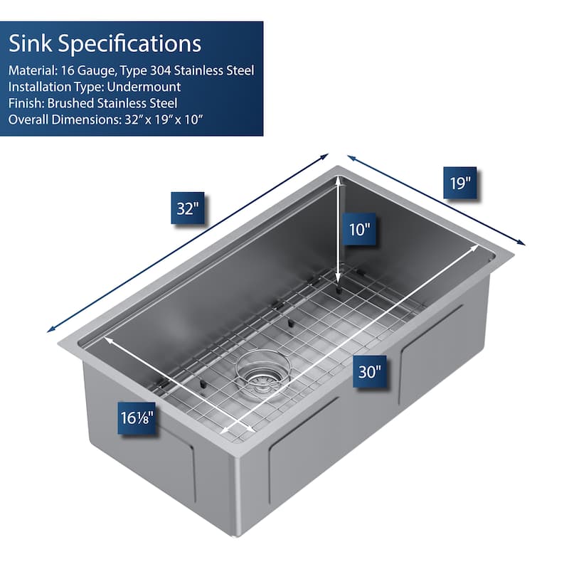 Karran 32" Undermount Large Single Bowl Stainless Steel Workstation Sink