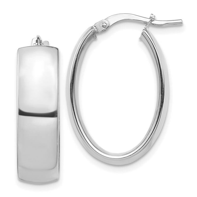 Curata 14k White Gold High Polished Oval Hoop Earrings - 24.66x17.14mm