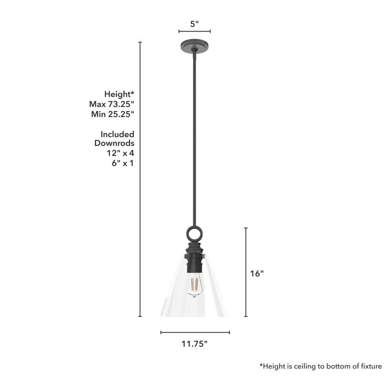 Hunter Klein 12" 1-Light Glass Pendant - Kitchen Island, Dining Room - Industrial, Contemporary, Transitional