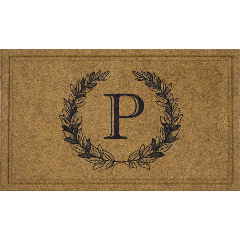 Mohawk Home Monogram Initial Faux Coir All Weather Recycled Rubber Door Mat - 1' 6" x 2' 6" - Laurel Monogram P
