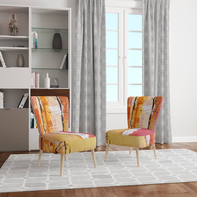 Designart "Orange Glam Natural Wood" Upholstered Traditional Accent Chair - Arm Chair