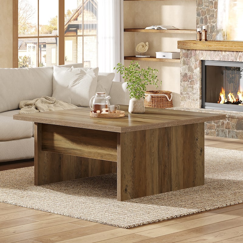 39.4-Inch Square Coffee Table, Farmhouse - 39.37" W x 39.37" D x 17.72" H