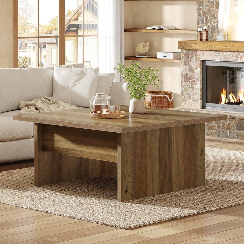 Square Coffee Table, 39.4-Inch Farmhouse Cocktail Tea Center Table
