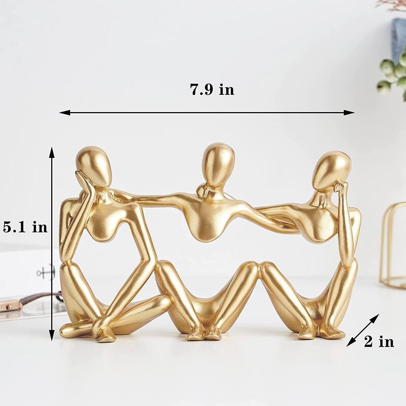 Curata Home Gold Resin Abstract Best Friends Tripler Thinker Figurine - 8"x 5"x 2" - Medium