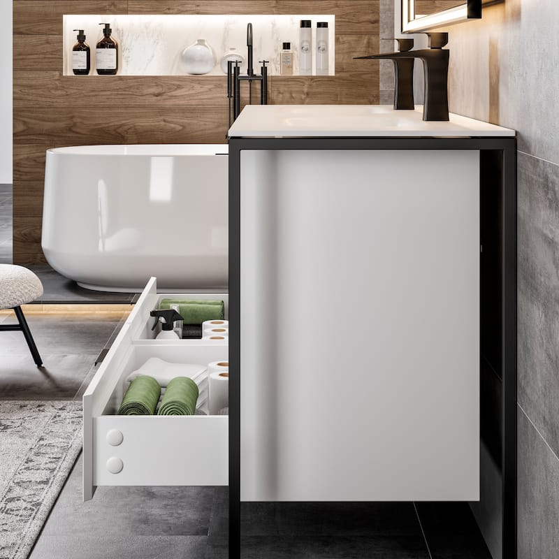 Eviva Onyx Wall Mount Bath Vanity with Solid Surface Top