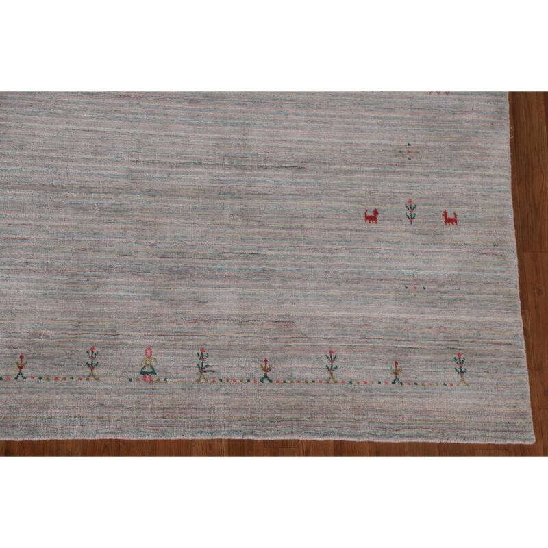 Striped Beige Gabbeh Oriental Area Rug Hand-Knotted Wool Carpet - 9'0"x 11'9"