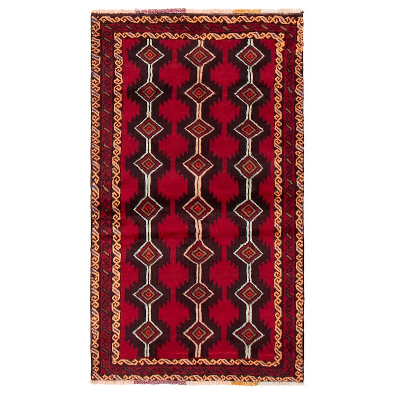 ECARPETGALLERY Hand-knotted Royal Baluch Red Wool Rug - 3'3 x 5'9 - Red - 3'3 x 5'9