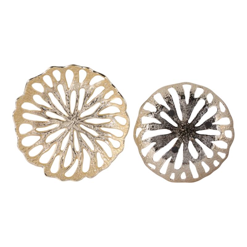 Decorative Bowl with Openwork Flower Design - Set of 2, 12", 14", Gold - 14.0"