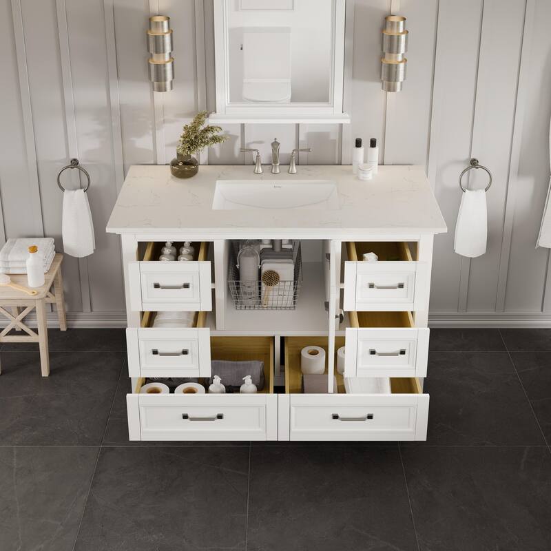 Eviva Britney 42"W x 22"D White Bath Vanity with Carrara Quartz Top