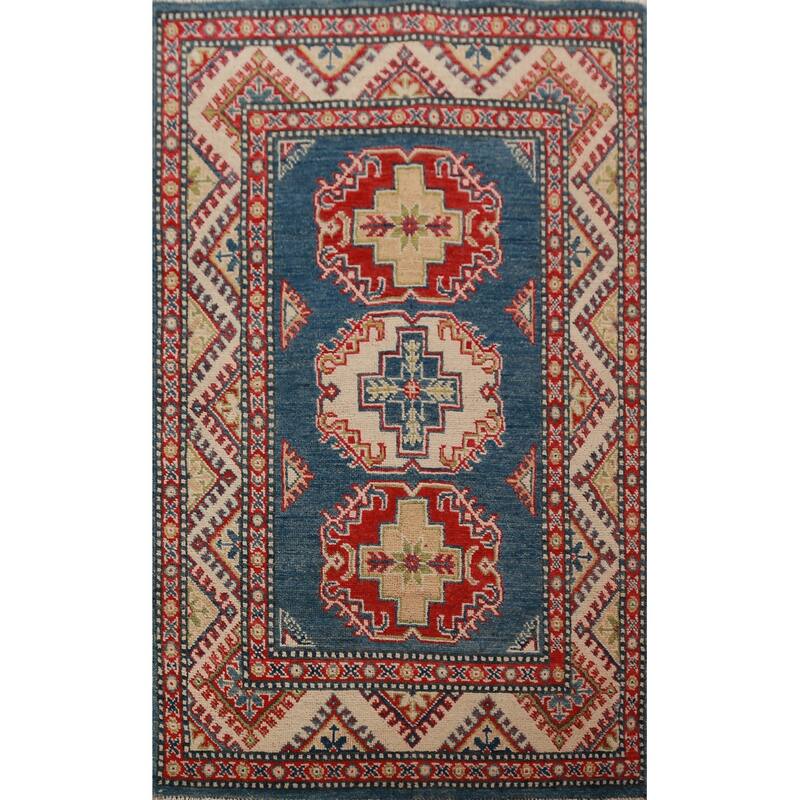 Blue Kazak Foyer Rug Oriental Handmade Wool Carpet - 2'7"x 4'2"