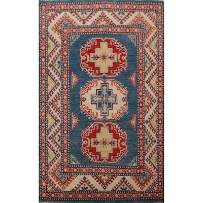 Blue Kazak Foyer Rug Oriental Handmade Wool Carpet - 2'7"x 4'2"