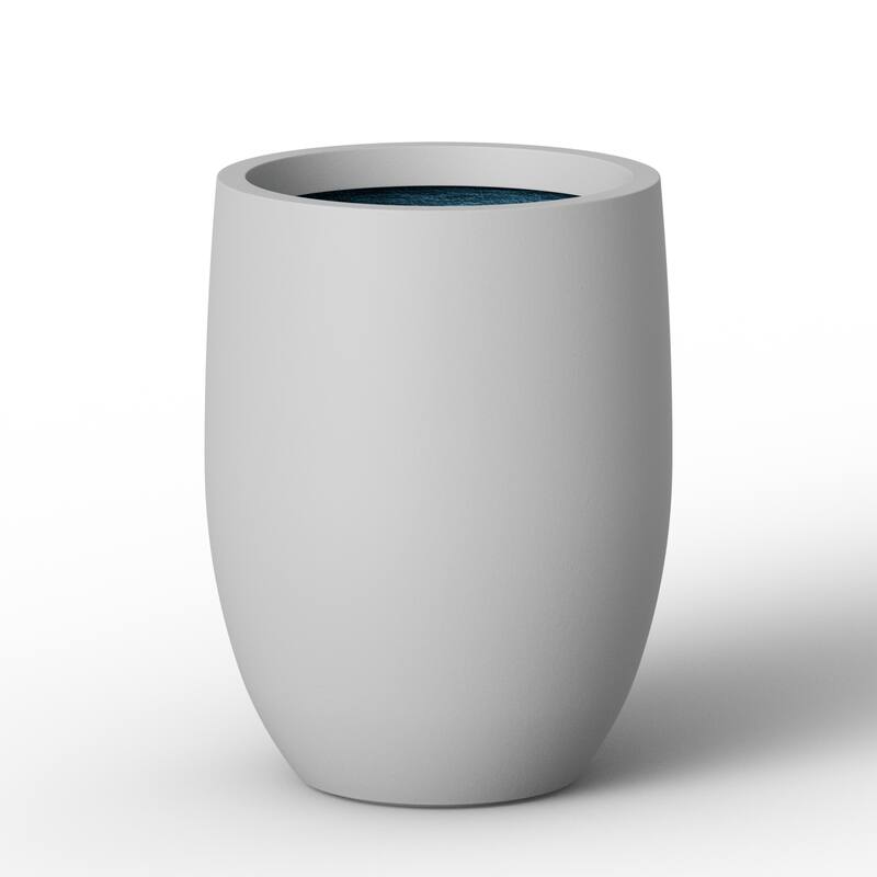 Concrete Round Planter Flower Pot with Drainage Holes - 12.5 x 16.5 - Pearl White(Enhanced Interior)