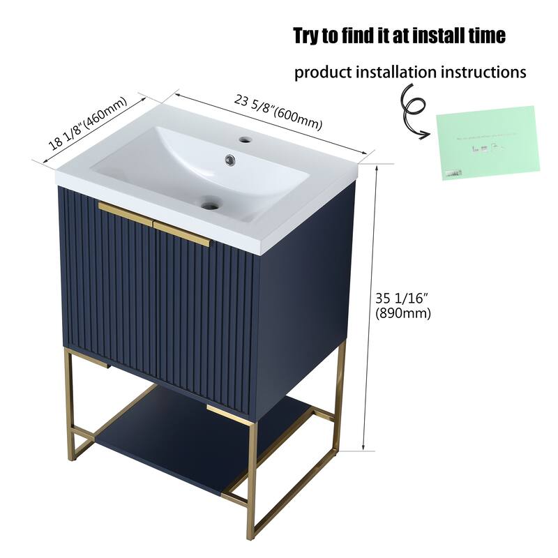 24" FreeStanding Bathroom Vanity with Sink,Floor Stand Bathroom Vanity with Soft Close Door and Open Shelf