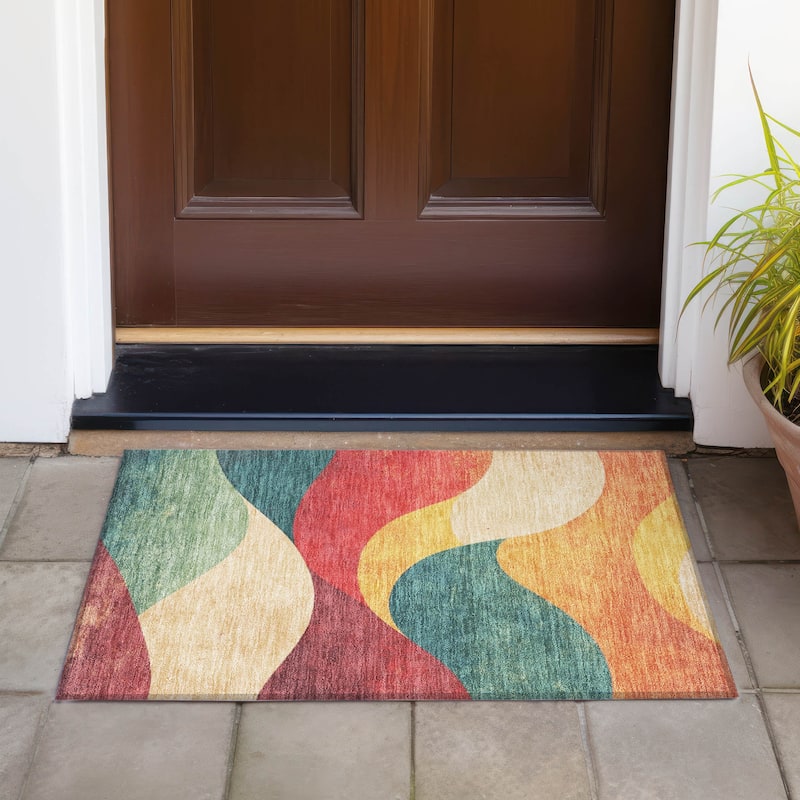 Machine Washable Indoor/Outdoor Soft Contemporary Chantille Rug - Orange - 1'8" x 2'6"