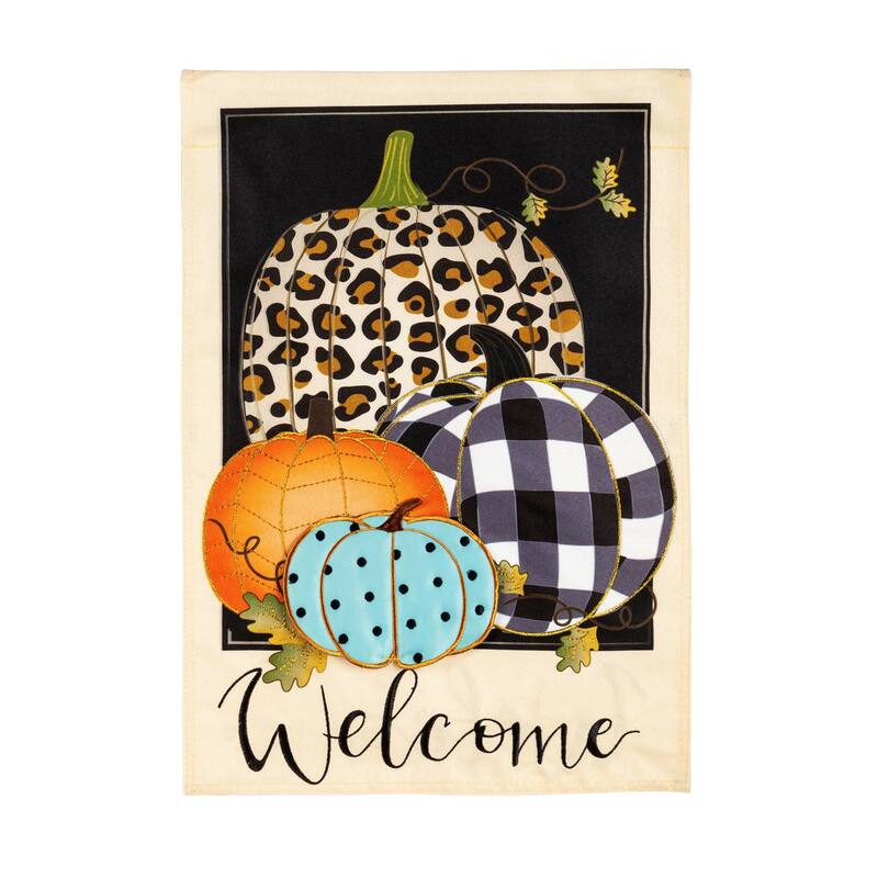 12.5 in. x 18 in. Mixed Print Pumpkins Garden Linen Flag