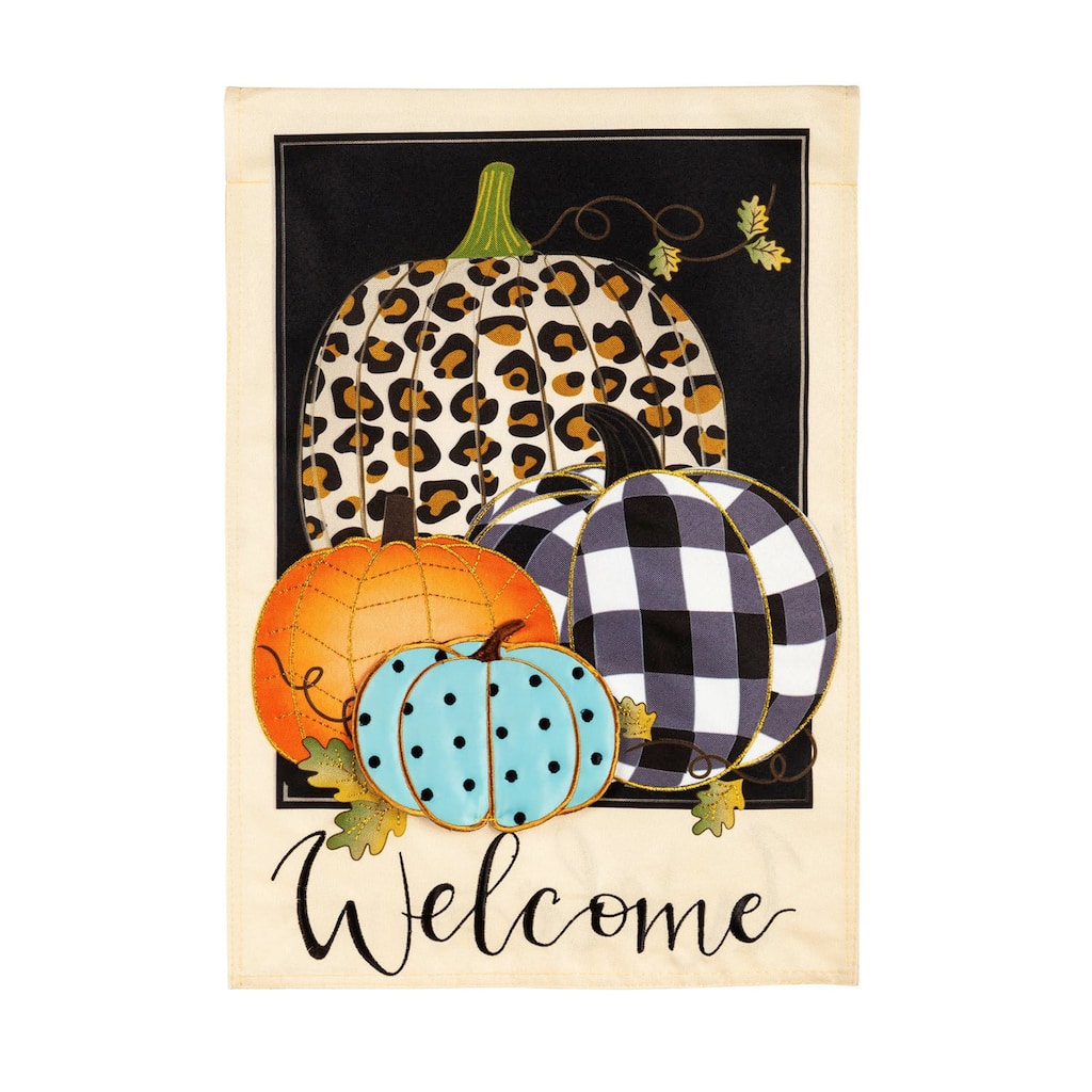 12.5 in. x 18 in. Mixed Print Pumpkins Garden Linen Flag