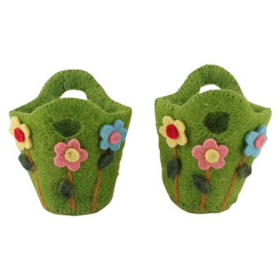 Novica Handmade Blooming Treasures Wool Felt Baskets (Pair)