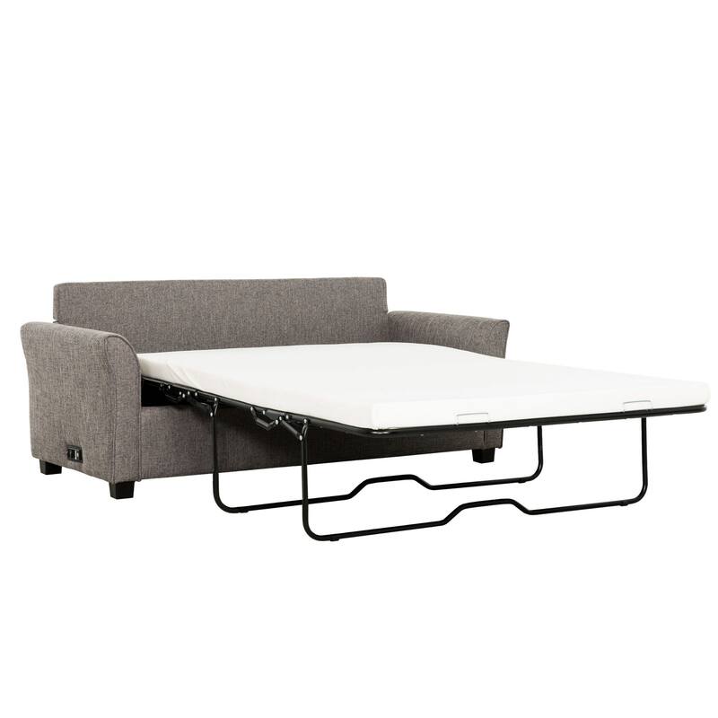 Full Size Sofa Bed, Gray Linen, Convertible Design, USB Port, Power Outlets