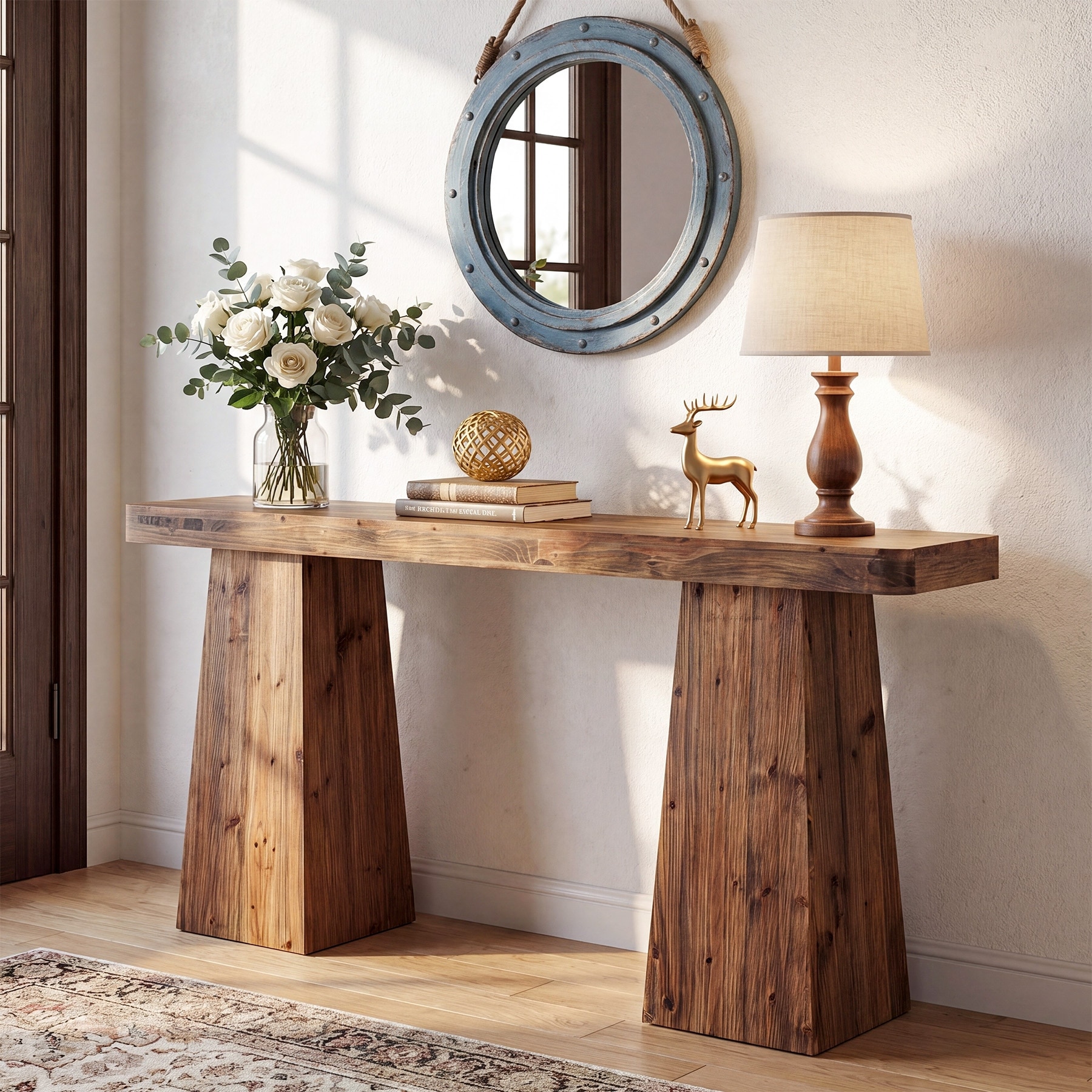 63 Inch Entryway Console Table, Solid Wood Sofa Table Behind Couch
