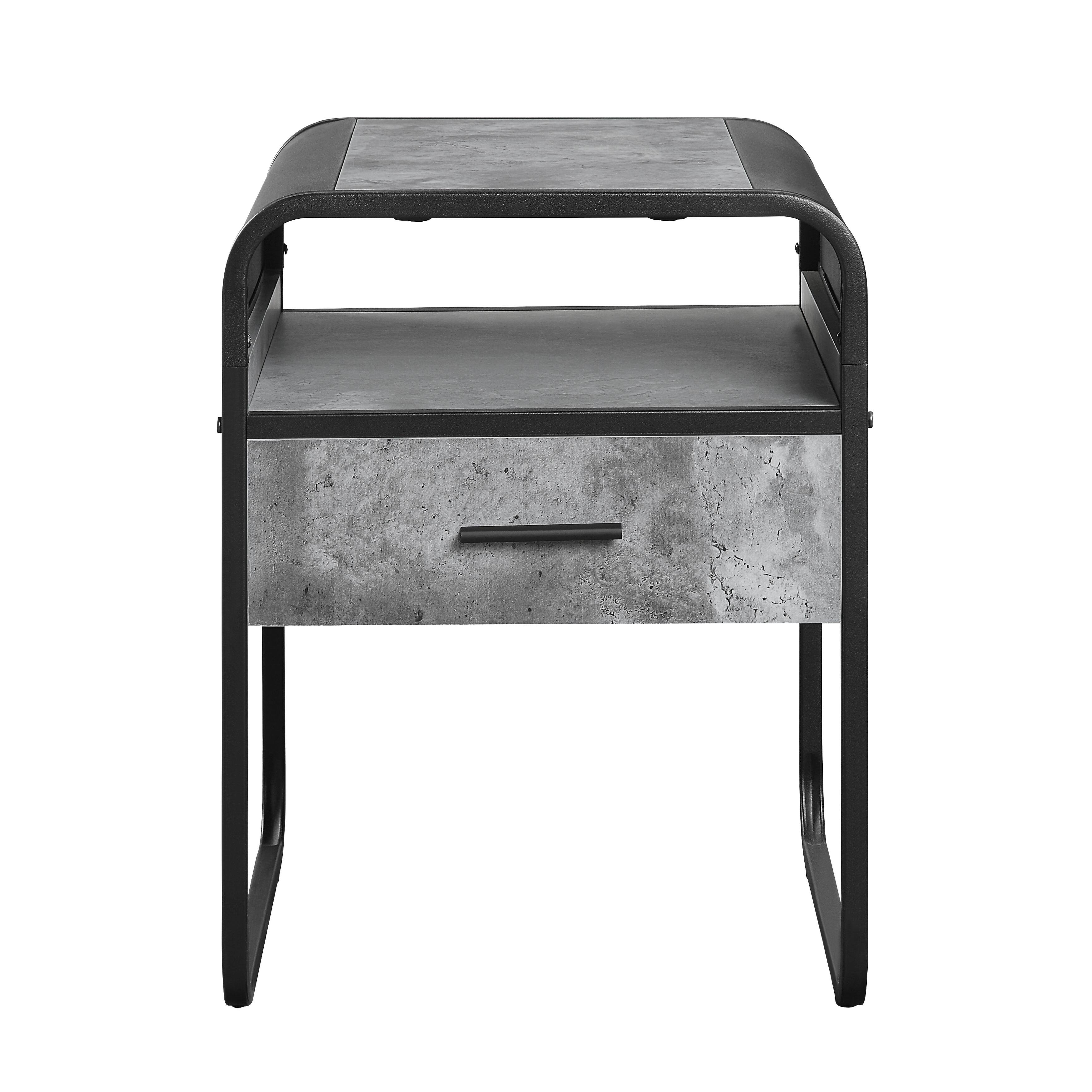 End Table w/Drawer, Concrete Gray & Black Finish Bed Bath & Beyond