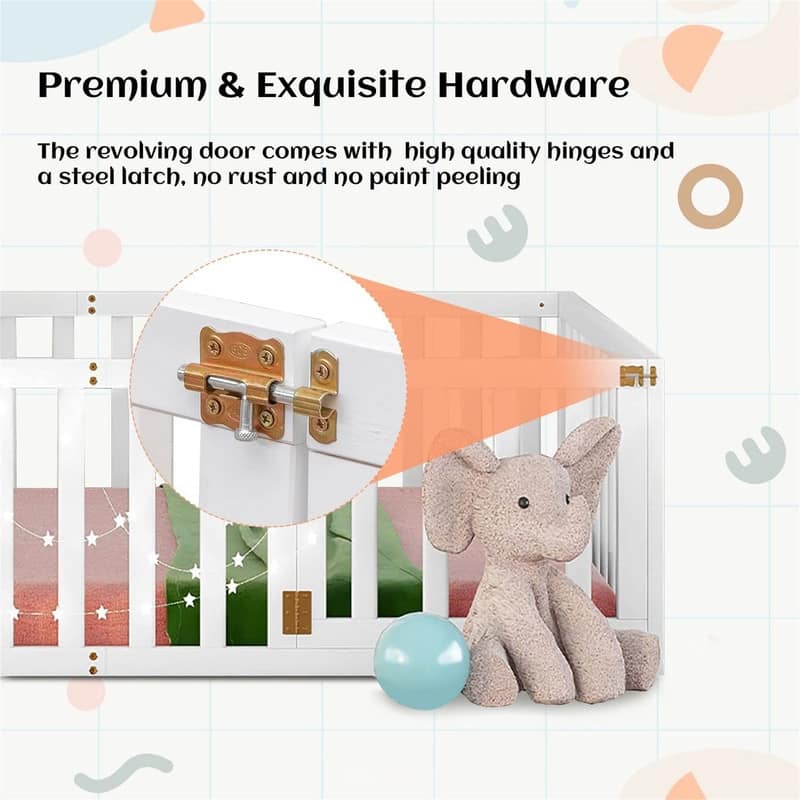 Full Size Floor Bed for Children, Sturdy Wood Montessori Bed Frame with Fence & Door