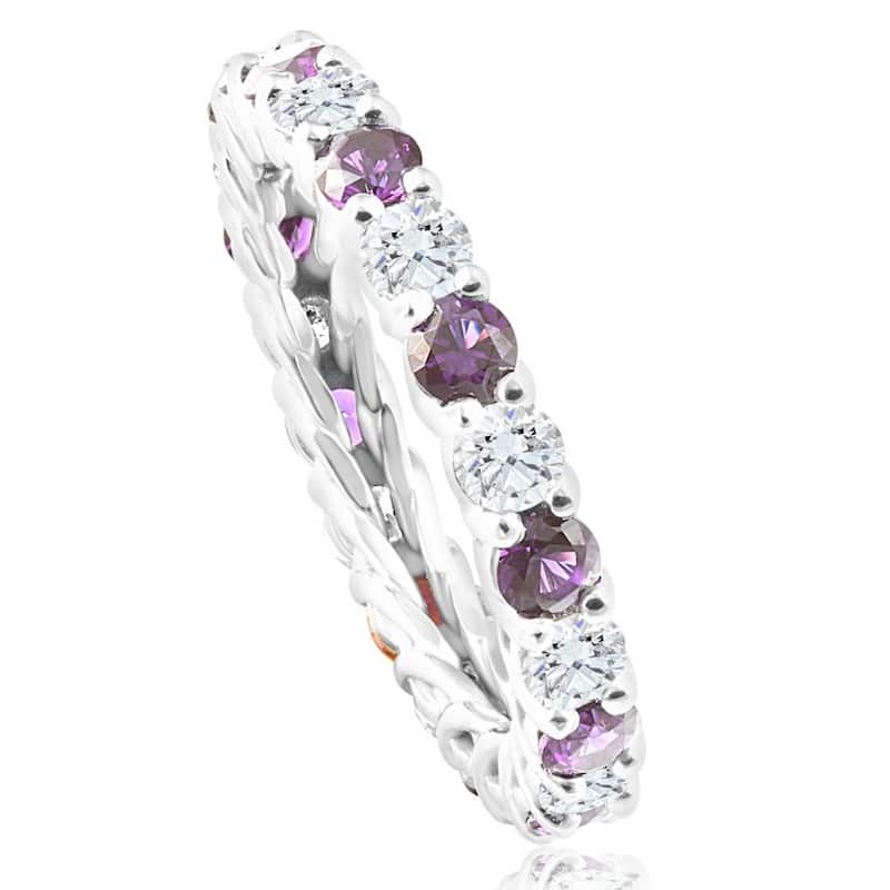 2 1/2Ct Amethyst & Diamond Eternity Ring White Gold